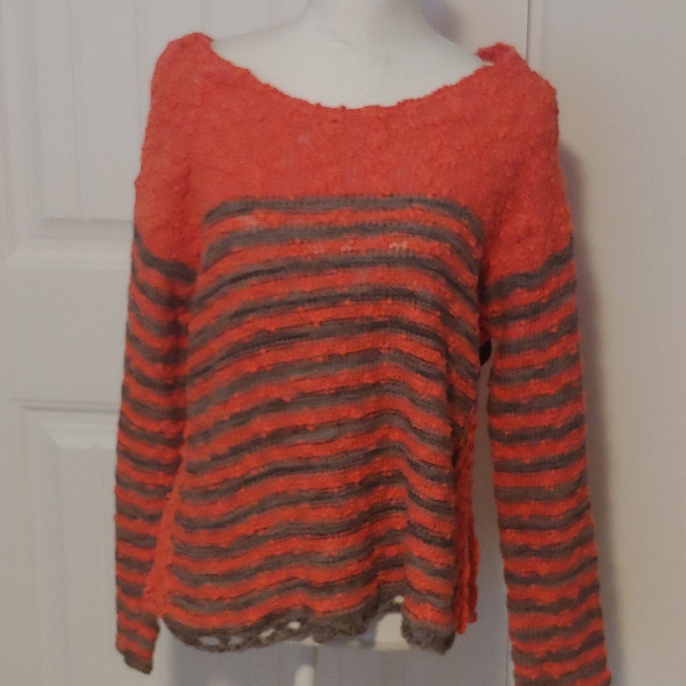 Free people coral gray sweater crochet as S/P
